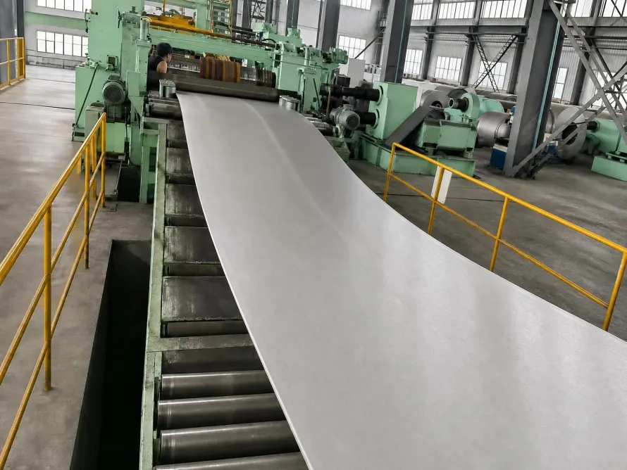 User-owned titanium sheet processing line illustrating the commercial product boundary; it is not the nanoscale target or simulation setup