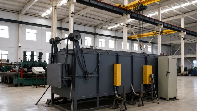 Large industrial heat-treatment furnace in a clean high-bay workshop
