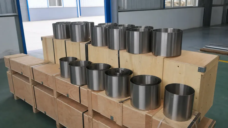 User-supplied titanium cylindrical parts show repeatable finished geometry; they are product context, not specimens from the Ti–2.5CoCrMo study.