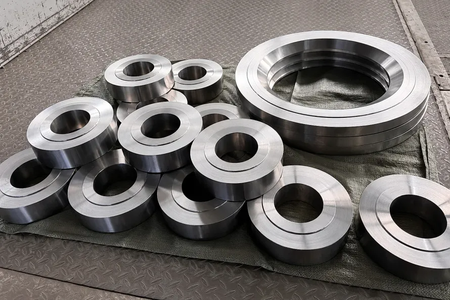 Machined titanium ring blanks grouped for shipment, illustrating why source control has to travel from strategic supplier decisions into lot-level release records.