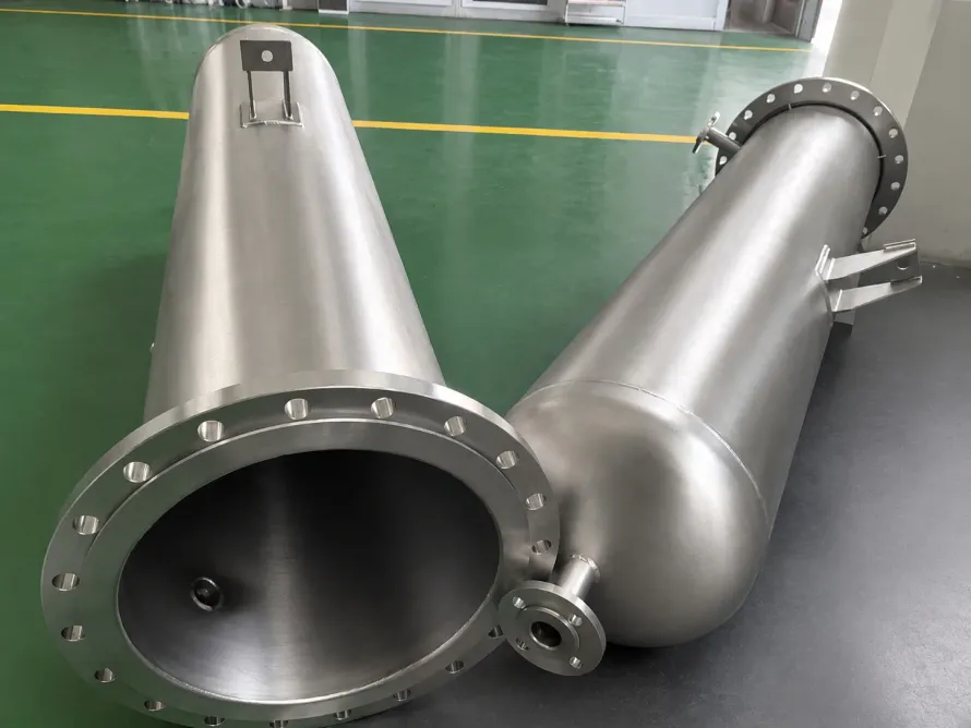 Cylindrical titanium shell components with flanged openings