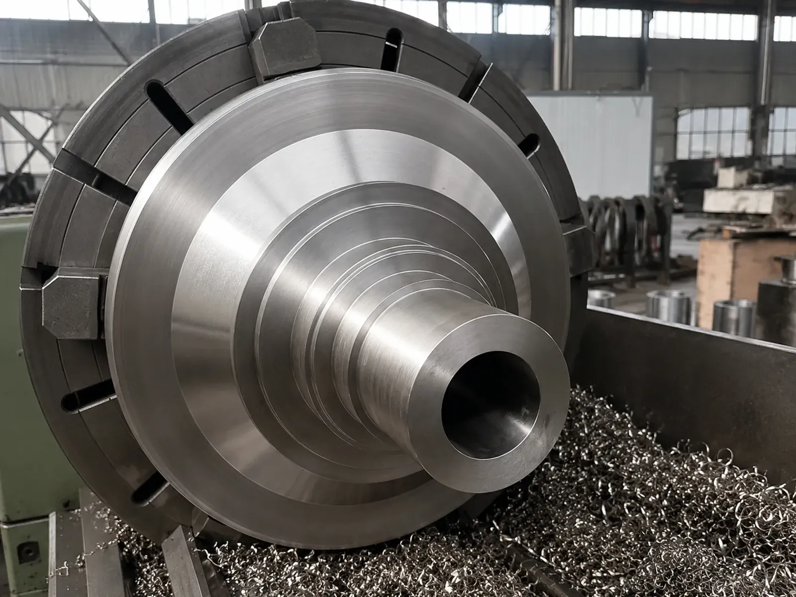 User-owned lathe scene illustrates turning scale; it is not the Ti-6Al-4V ingot or hybrid setup in the reported study
