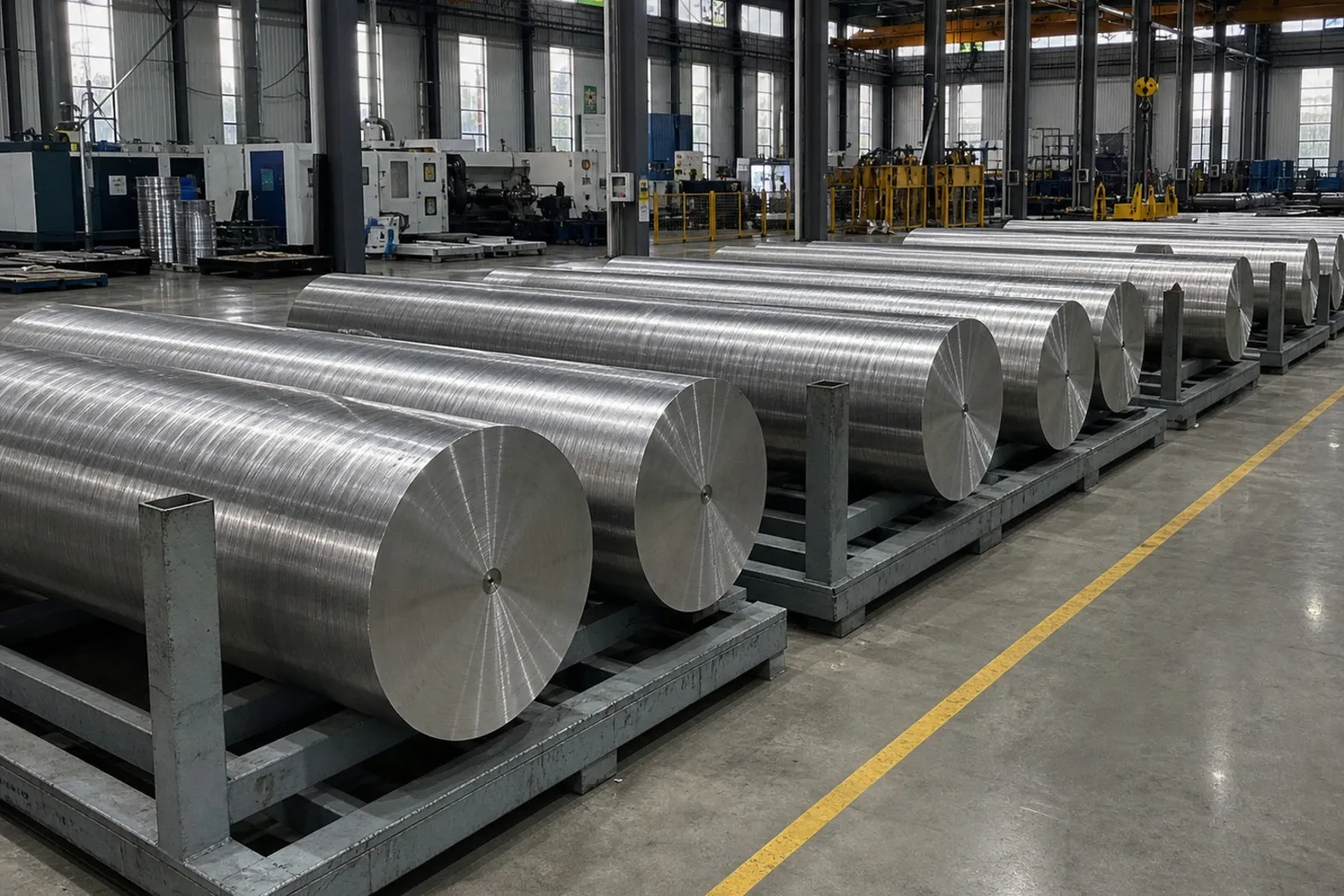 Titanium bar stock in a factory setting, representing the material baseline that buyers must connect to process data, inspection records and release evidence.