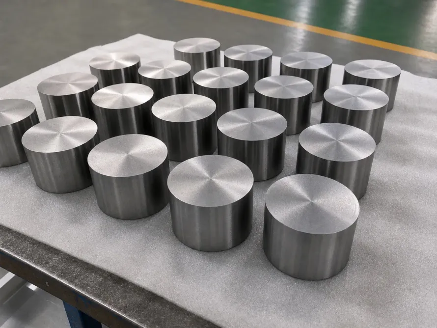 User-owned titanium billets illustrating machining feedstock; they are not workpieces from the reported ionised-air milling trials