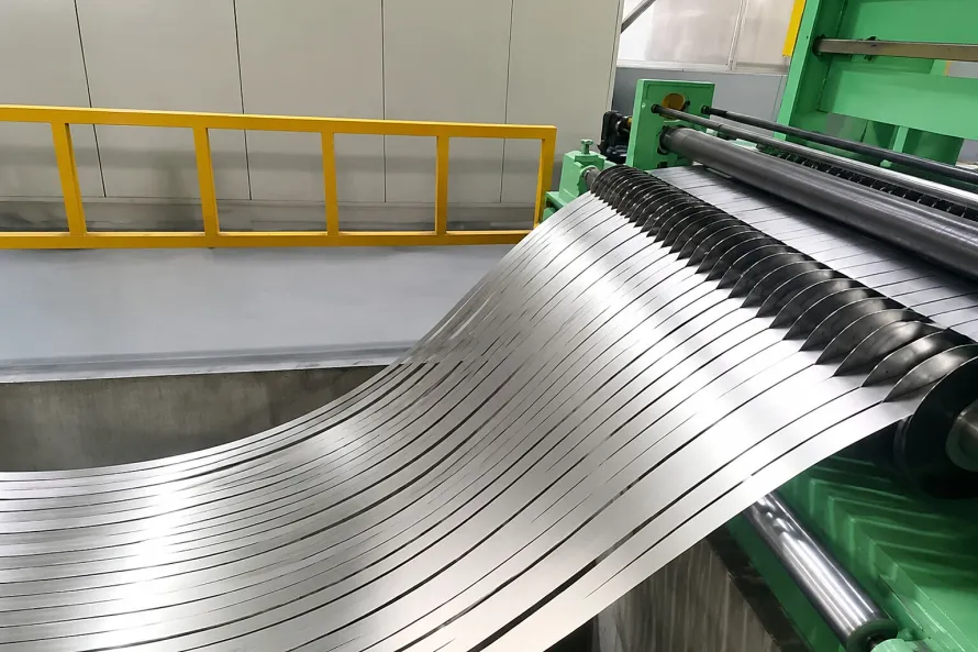 Titanium sheet moving through a controlled processing line, illustrating why high-temperature alloy claims must be tied to process-window evidence.