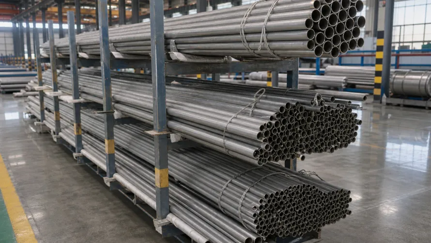 Bundled titanium tubes on factory racks, showing why buyers need service-environment and lot evidence before treating tube supply as interchangeable.