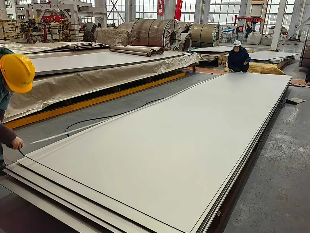 Wide-format cold-rolled titanium sheet being turned for inspection — EV battery case grade feedstock