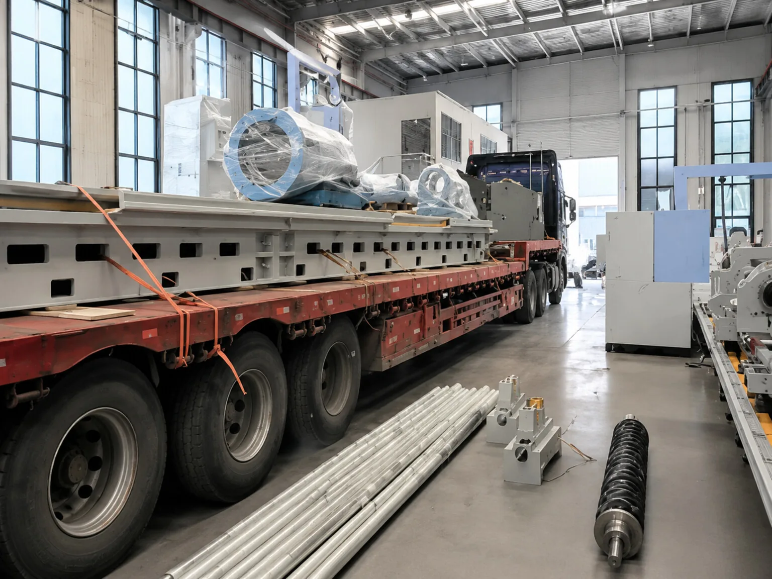 User-supplied precision-production equipment in a factory illustrates the controlled industrial environment required for repeatable machining; it is not the apparatus used in the γ-TiAl study.