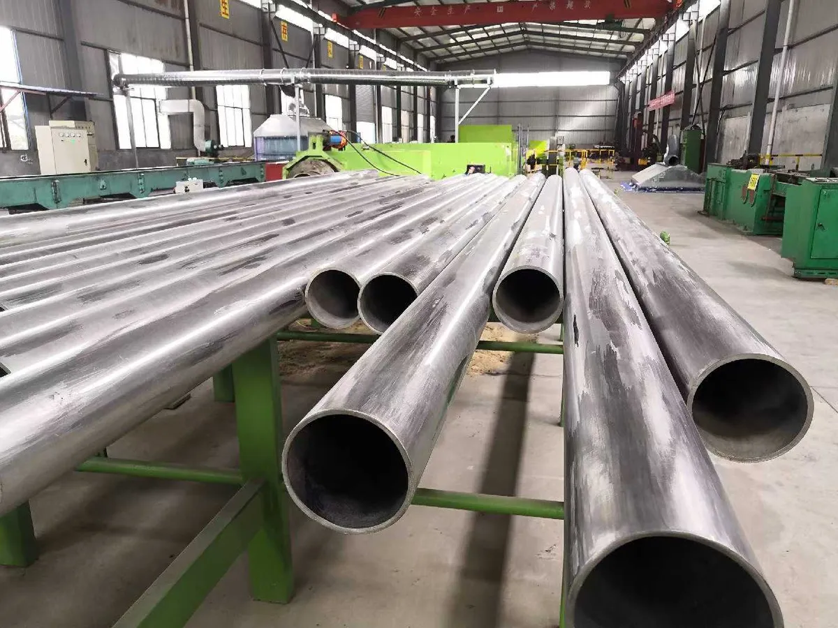 Titanium seamless pipes bundled for shipment in factory warehouse