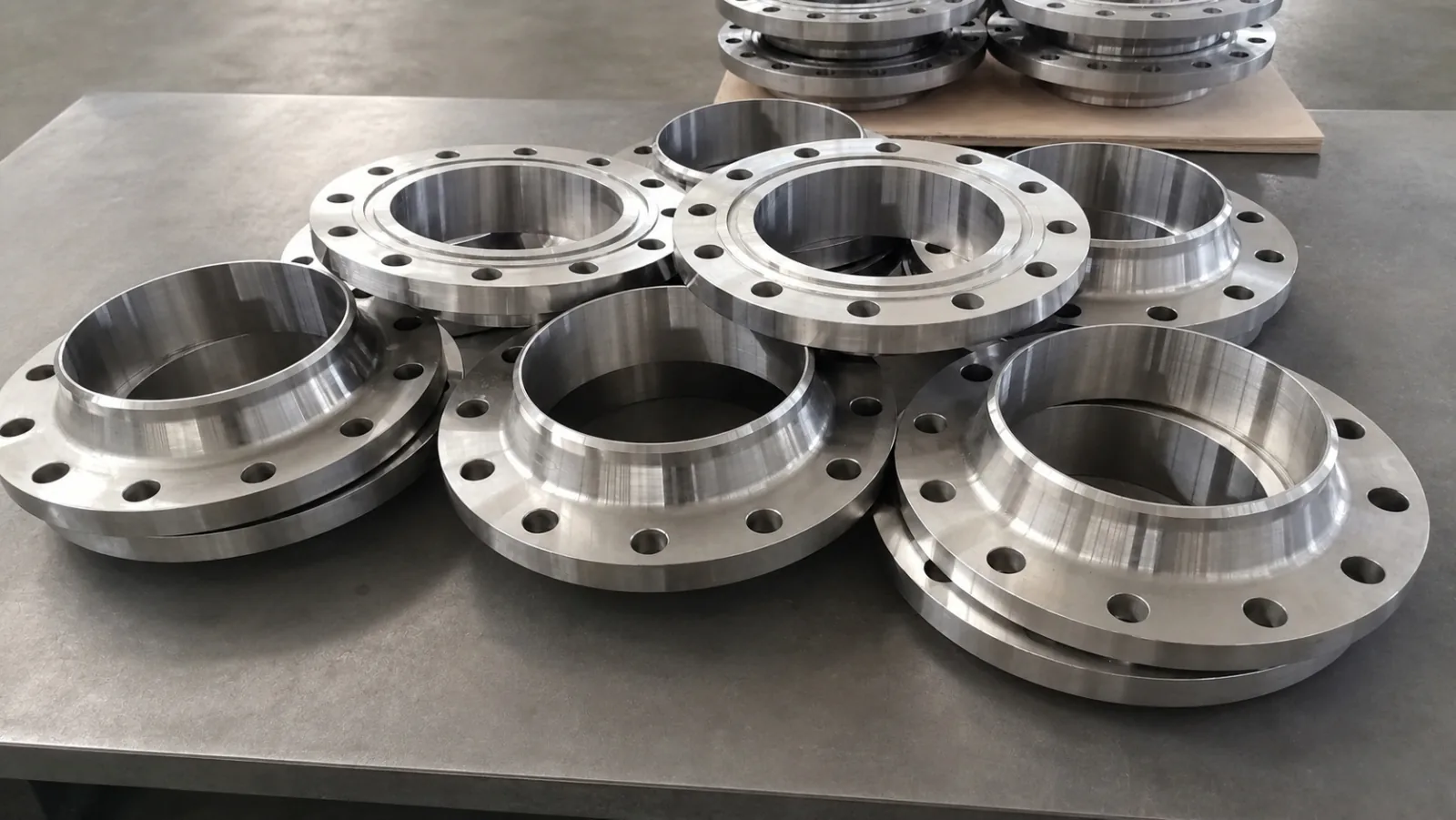 User-owned machined titanium flanges illustrate repeatable geometry; they are not implant designs or specimens from the reported study.