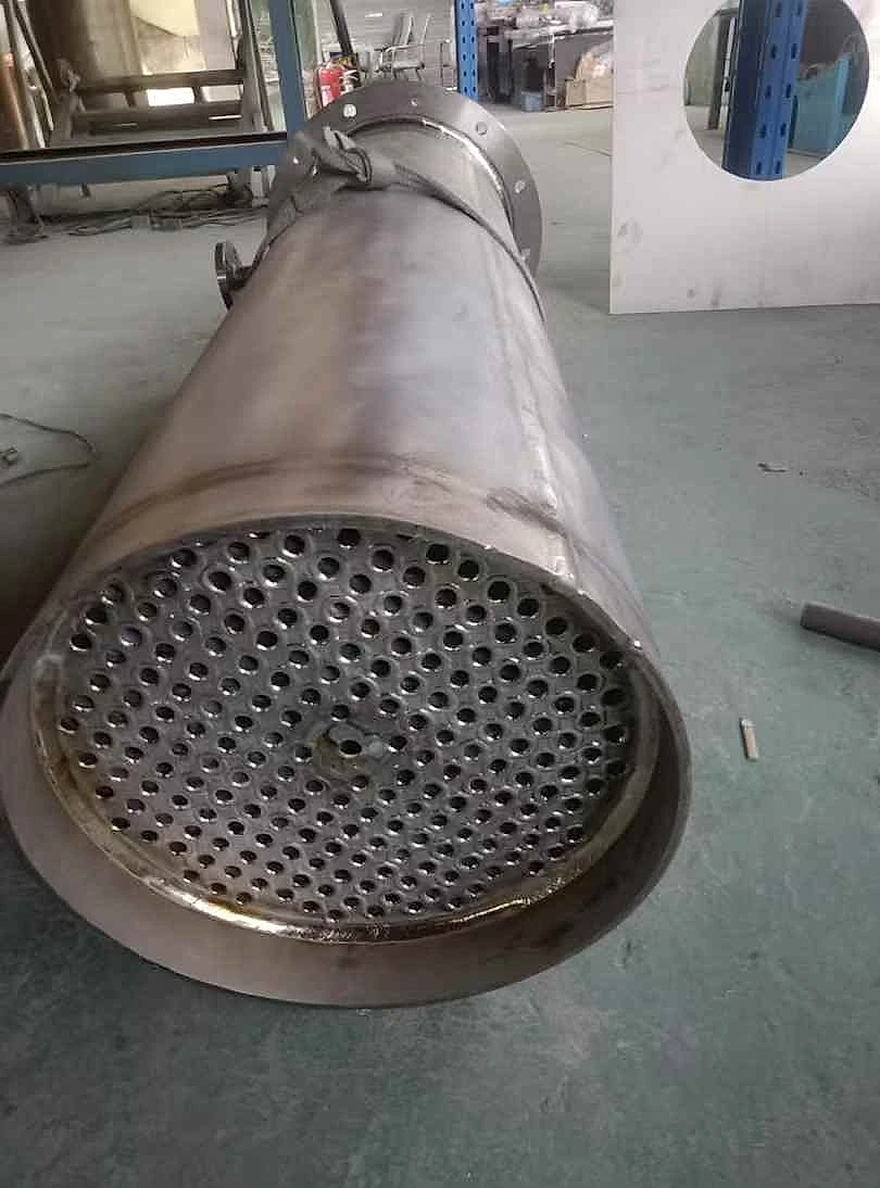 Titanium shell-and-tube condenser with tubesheet closeup
