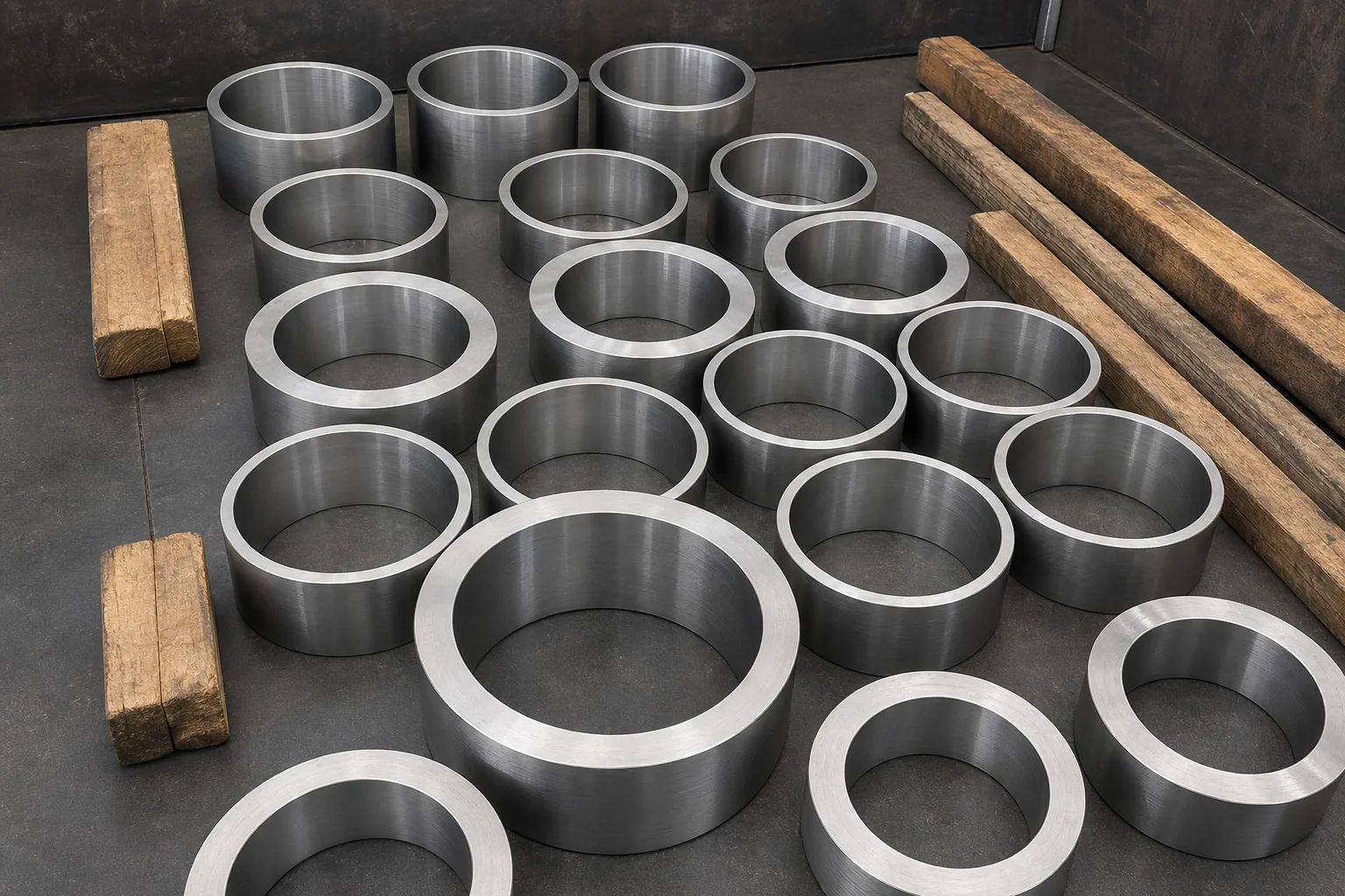 User-supplied machined titanium rings show why production offcuts and rejected geometry need batch and alloy identity before any return-to-melt decision; these parts are representative, not certified recycled feedstock.