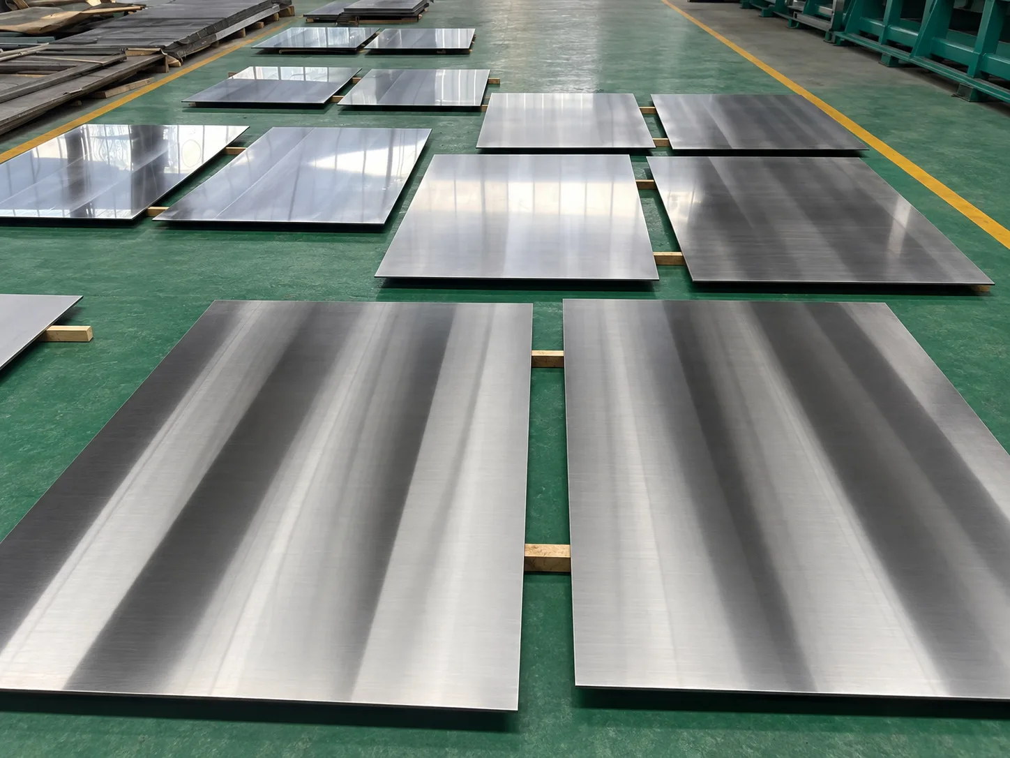Rechteckige Metallplatten auf Werkstattunterlagen