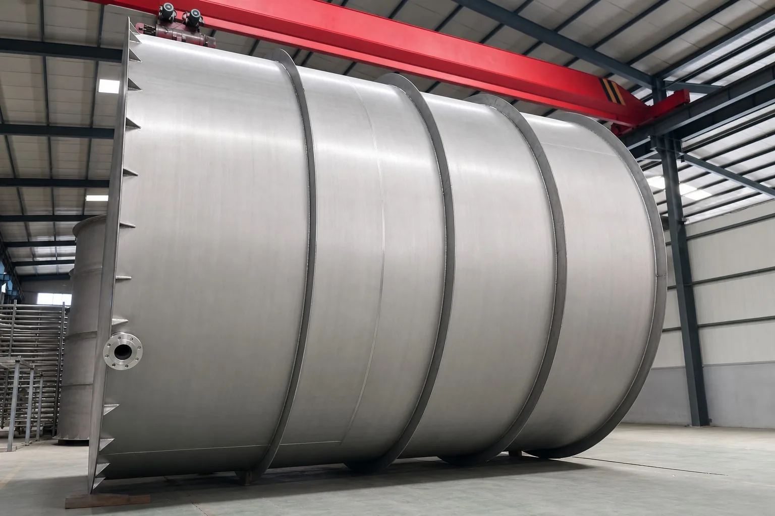 A user-supplied titanium storage tank illustrates the equipment boundary around process streams; it is not evidence of scandium recovery or the study plant.