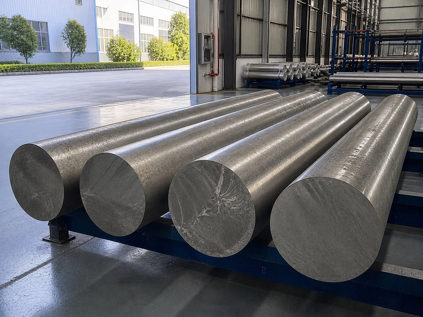 Titan-Rundstäbe in einem Lager, die zeigen, warum künftige Alloy-on-Demand-Routen vor der Freigabe durch den Käufer weiterhin eine feste Materialidentität benötigen.