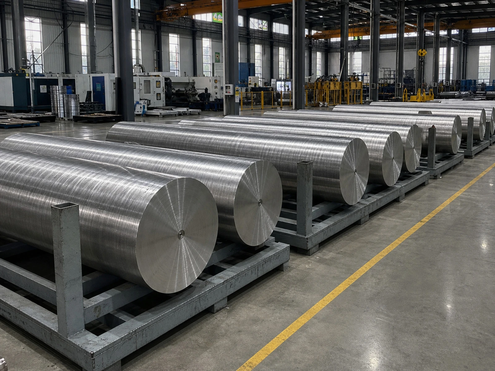 Large titanium bar stock staged in a factory, illustrating the upstream material route that must remain traceable before it becomes a finished fastener or machined component.