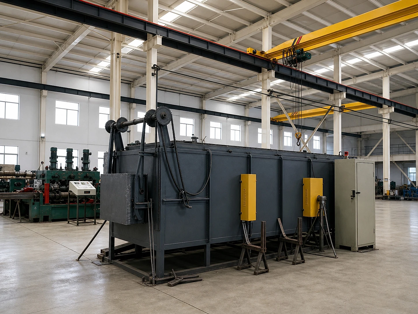 Heat-treatment equipment in a titanium processing shop, linking thermal process control to load-temperature release evidence.