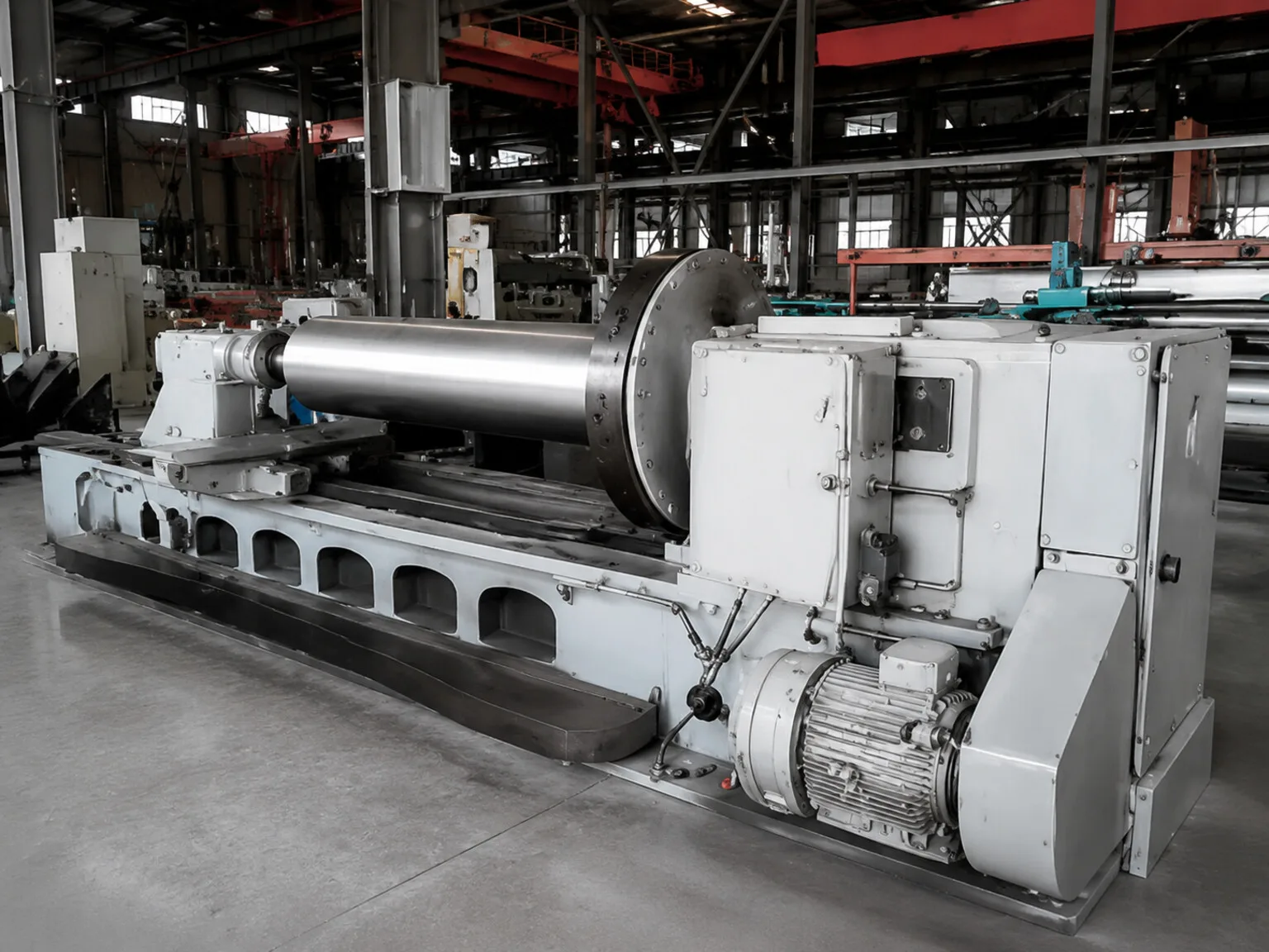 Industrial processing equipment arranged along a workshop line